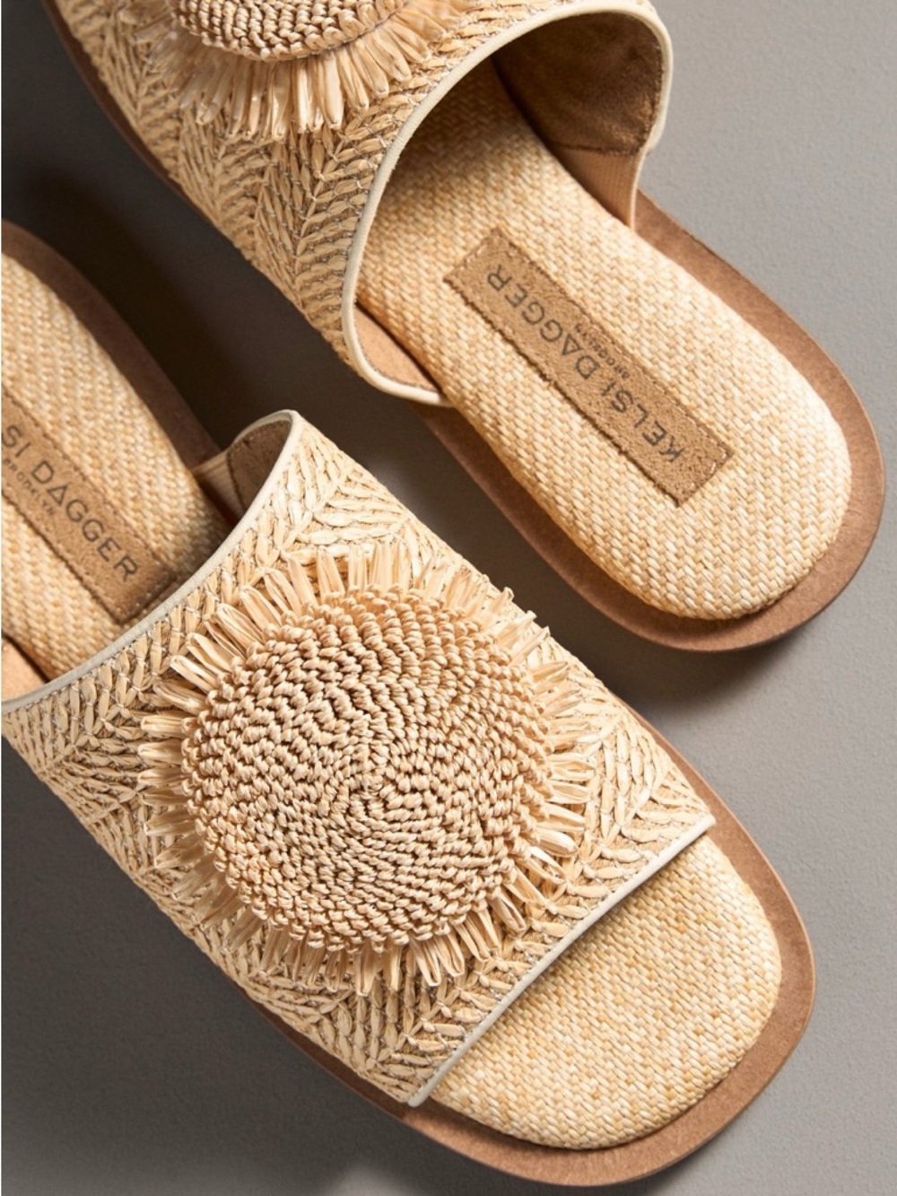 Anthropologie Kelsi Dagger Brooklyn Bloom Raffia Slide Sandals in Neutral - Picture 2 of 3